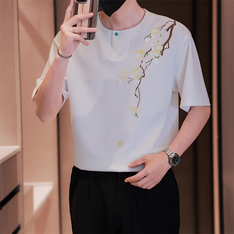 小伙纯色重工T恤男休闲宽松风刺绣衬衣轻熟风A236-82572-P55,男装T恤,电商A236
