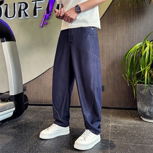 N22-P78 夏季薄款冰丝牛仔裤男工装潮流宽松结构拼接牛仔弯刀裤图片