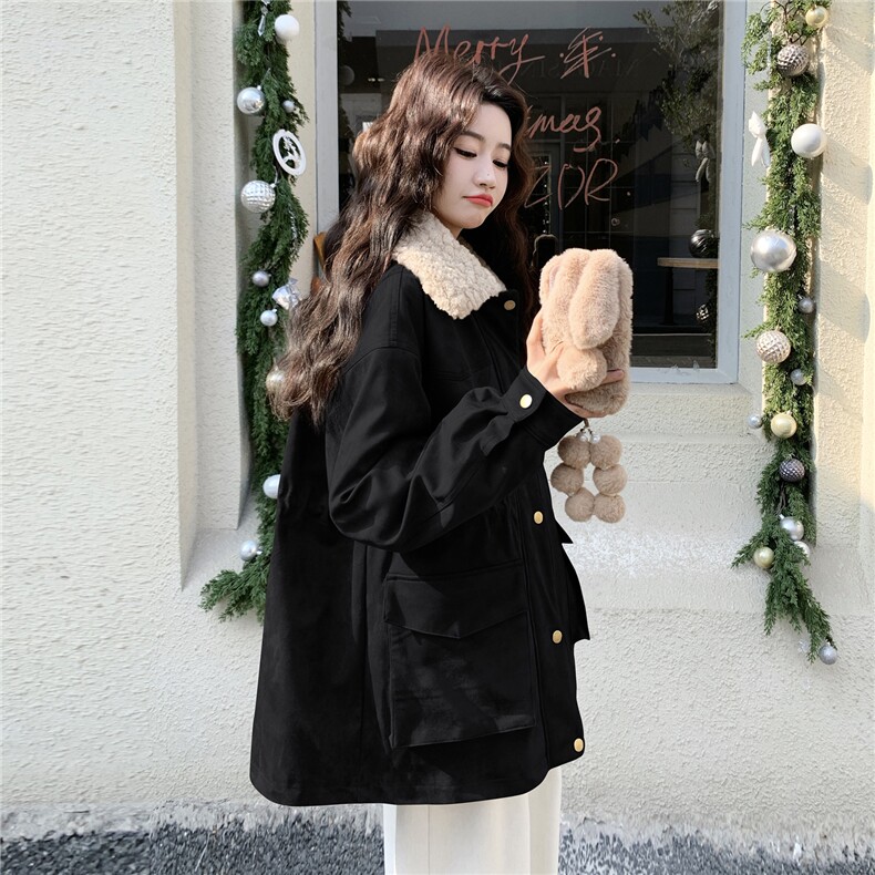 现货！90绒！羊羔毛领拼接麂皮绒羽绒服女外套2C325-5959P275K428,女装羽绒服,2C325