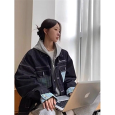 春季牛仔外套男2025年新款痞帅宽松夹克男女潮牌口袋格子拼接褂子，男装夹克，星座506A