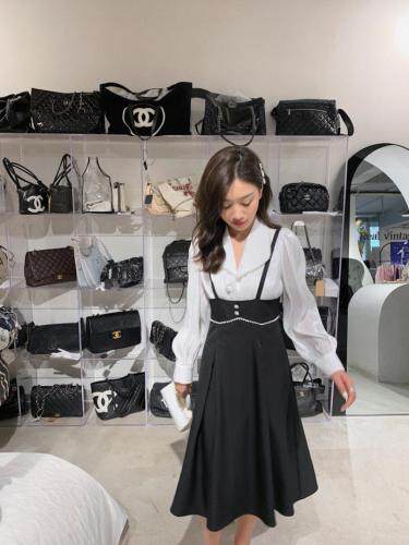 珍珠背带裙+衬衫，女装衬衫，M.W 嫚维