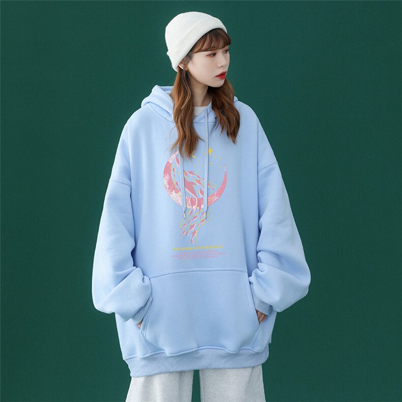 ！2024春季新品慵懒简约甜美印花宽松连帽卫衣W288P35控48,男装卫衣,A247A