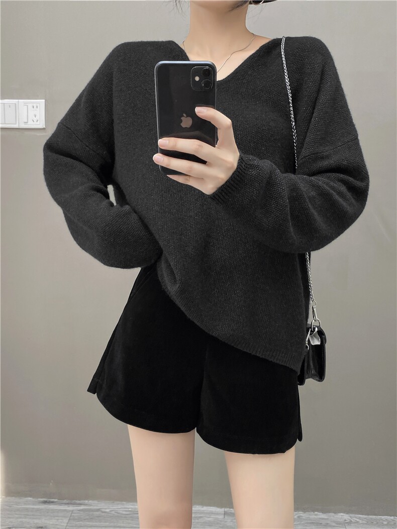 随性好穿~细腻亲肤Ding奢baby小山羊绒衫女V领宽松慵懒阔版毛衣,女装羊绒衫,织绒羊