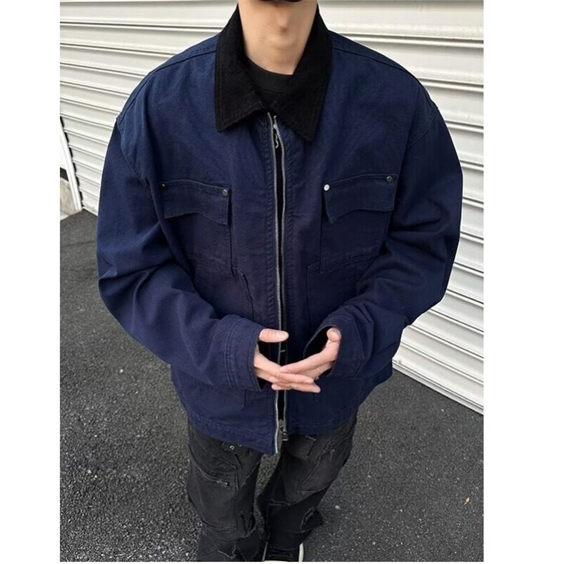 春秋宽松型青少年藏蓝色底特律工装夹克男秋冬潮长袖3569/P100,男装夹克,星座506