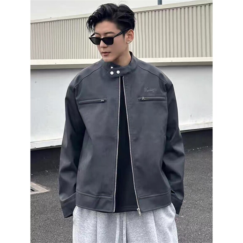 网图慎用PU皮衣外套立领机车服工装飞行员夹克XZ514-2-JK096-P90,男装夹克,星座514-2(原B239)
