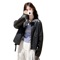 复古黑色短款皮衣外套女2025秋季高级感小个子休闲酷飒风机车夹克，女装皮衣，2C258