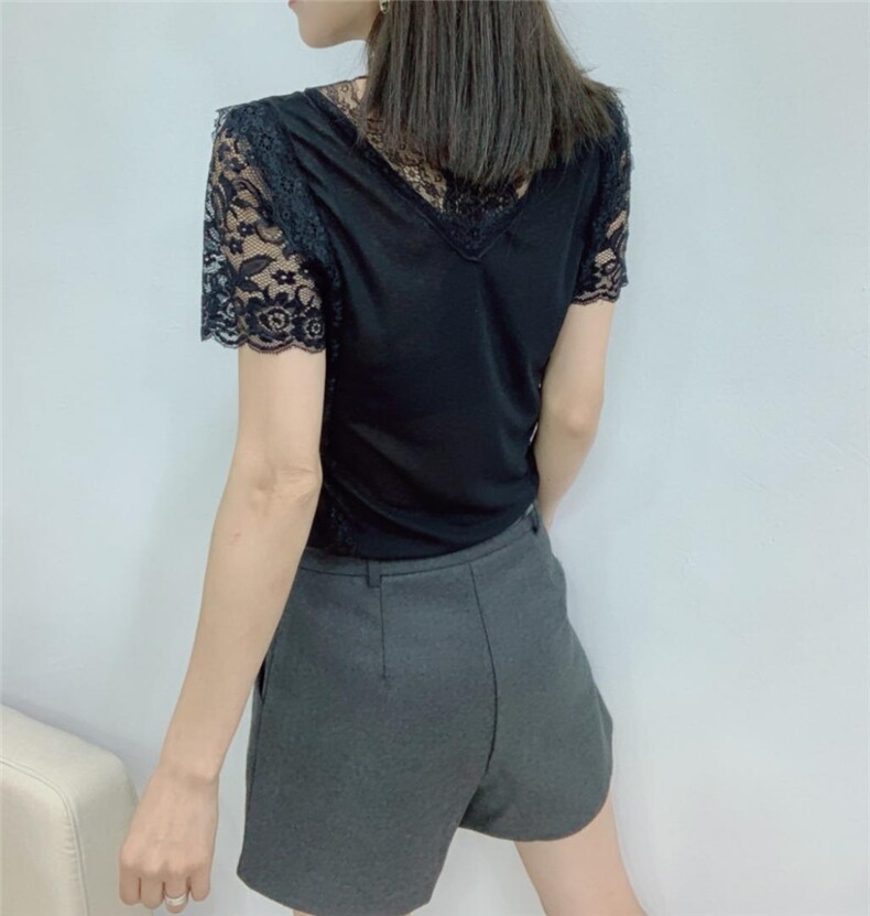 v领蕾丝拼接醋酸打底，其它，帝瀛 DY