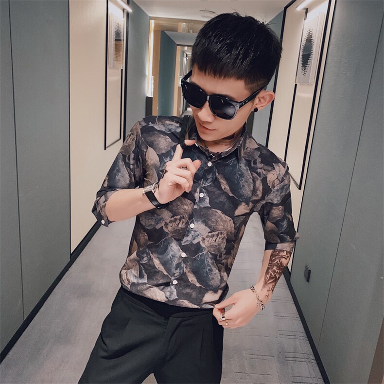 235-P552020社会精神小伙个性修身衬衫发型师夜店短上衣，男装衬衫，星座312A-5