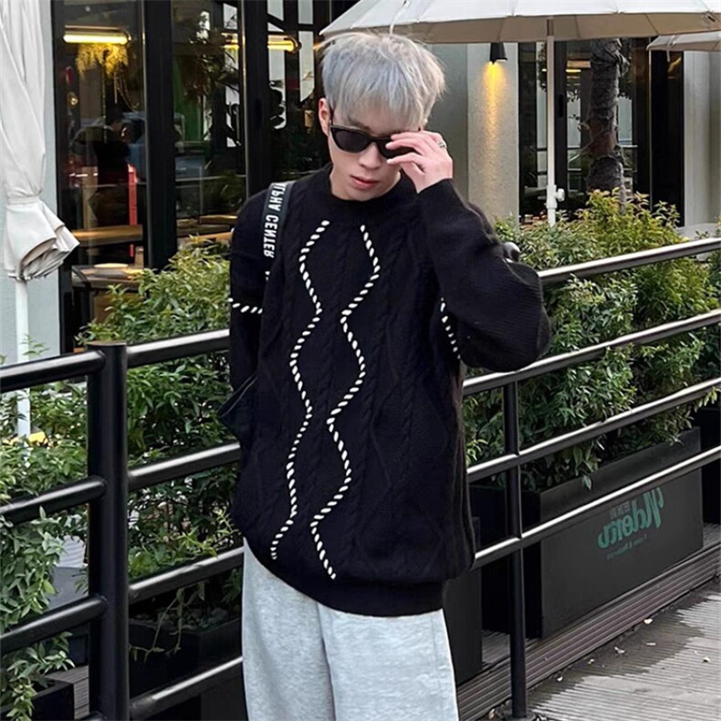 网图84631-特P60毛衣大红色男冬季纯色针织衫潮牌麻花情侣装外套,男装针织衫/毛衣,电商D310B