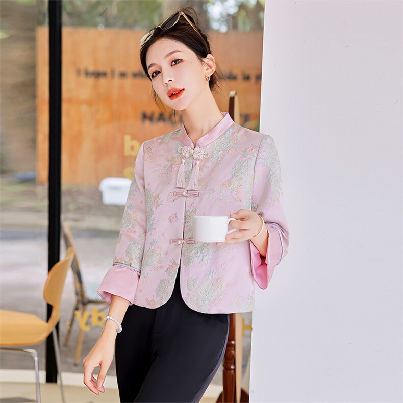 【爆现货】新中式提花盘扣外套1C045-23778-8P120K188,女装短外套,红龙果