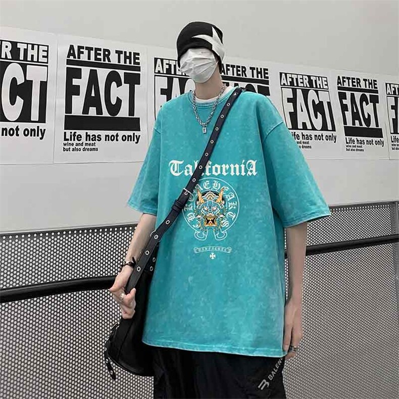TF7969P38新潮水洗做旧蜡染T恤高街小欧风T恤港风宽松T恤,男装T恤,星座510A-5
