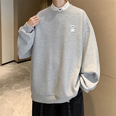华夫格卫衣圆领卫衣男大码长袖t恤男外套HW76292-P30加绒款-P40，男装卫衣，电商A040