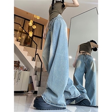 美式设计感宽松阔腿牛仔裤女高腰显瘦百搭垂感拖地长裤JN917-P47，男装牛仔裤，星座1008