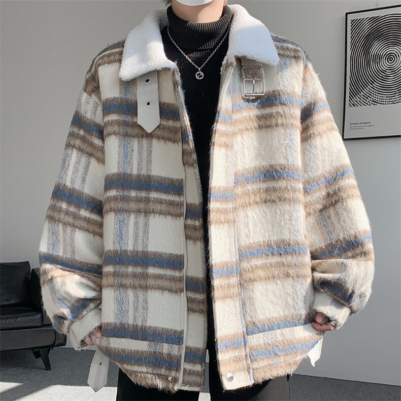 秋冬呢料格子ins加厚羊羔毛短款男保暖棉衣A071-5011-P118,男装棉衣,电商A071