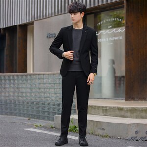 2022秋冬季新款男西服套装青少年韩版简约时尚休闲两件套313P230图片