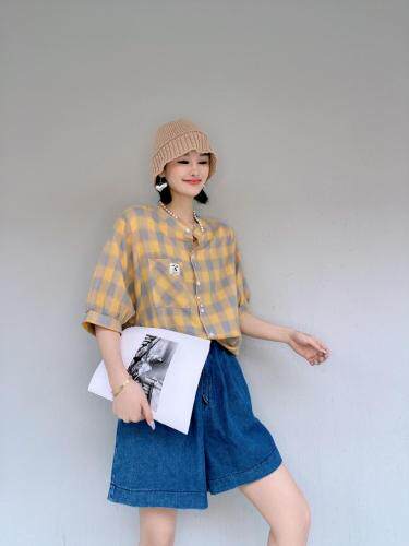 夏装新款，格子衬衫，女装衬衫，叙号