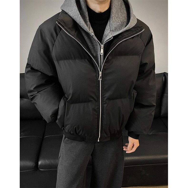 现货高品质重磅工艺美式高街假两件PU皮棉衣男女加厚棉服外套图片