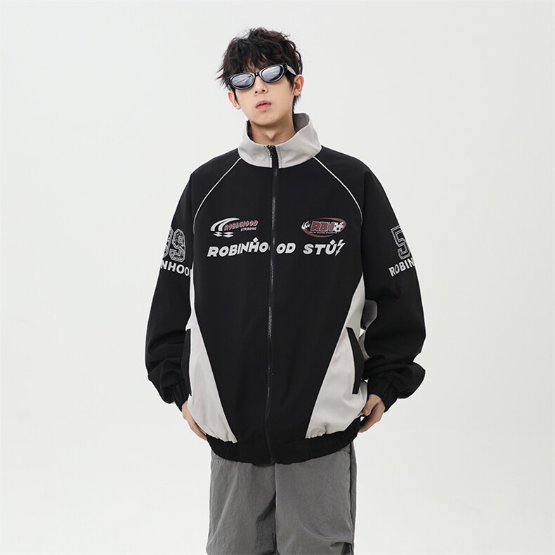 港风美式字母印花拼色拼接开衫立领夹克外套XZ213-JK08-P88控128,男装夹克,星座213