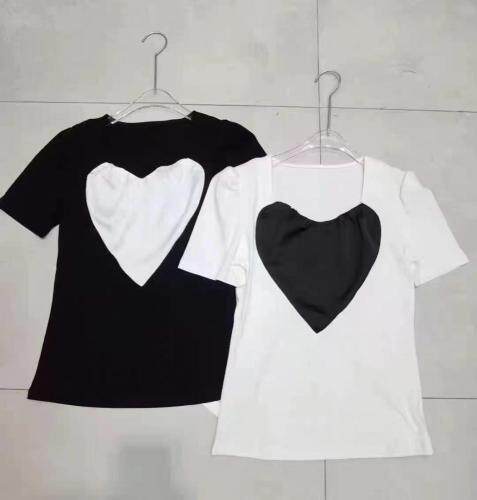 夏季新款拼接爱心短袖，女装，DD+(4F)