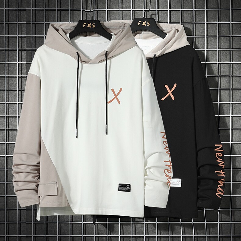 7XL~M外贸2023秋季新款潮连帽拼接撞色卫衣外套男大码胖子控价78，男装卫衣，钱塘717(原712)