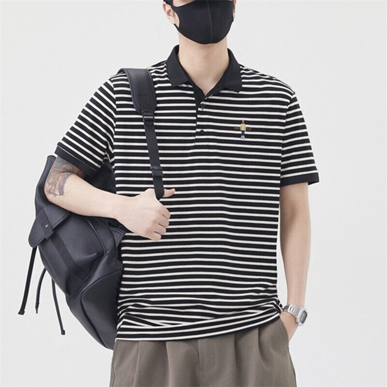 网图PL3080-P40男士短袖polo衫夏季宽松休闲翻领T恤潮流条纹t恤,男装T恤,电商D310B-1