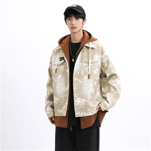 2026春秋款假两件连帽夹克潮牌印花涂鸦夹克外套 A436-D1210-P73图片