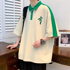 2023夏装新品清新纯色短袖T恤拼接牙刷绣半袖男女626-P35控价58，男装T恤，电商A441-1