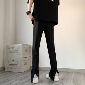现货 夏季高街vibe开叉排扣高级感休闲裤男修身西裤女 KK344-P55图片