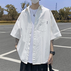日系少年感短袖衬衫男夏季轻薄简约cleanfit上衣宽松休闲百搭外套，男装衬衫，星座412-3