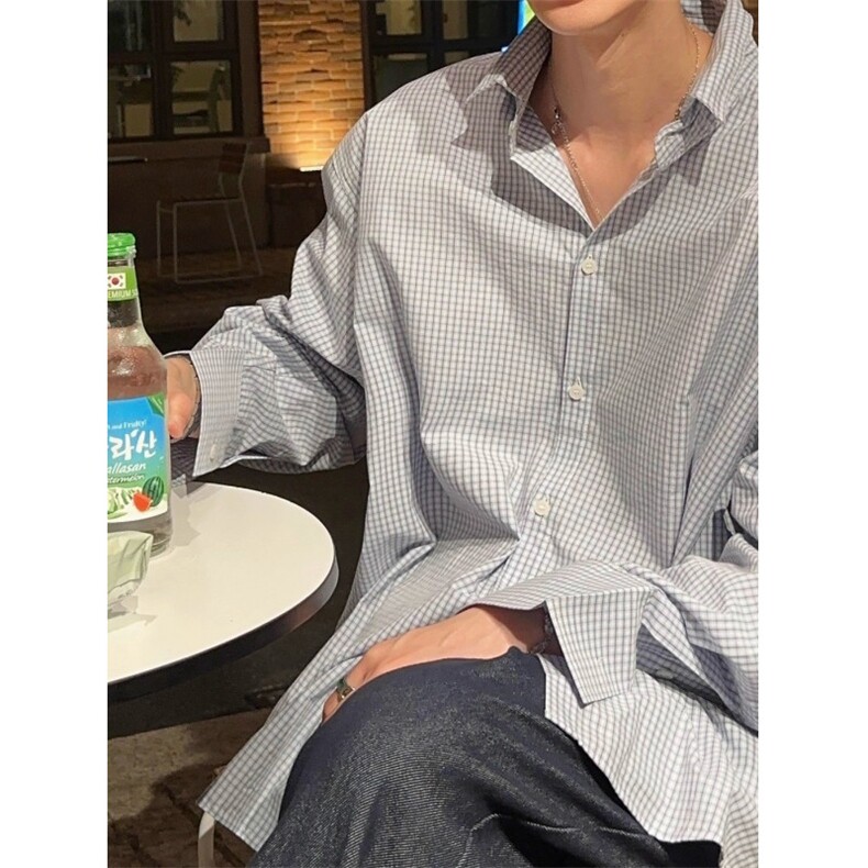 韩系复古小格子长袖衬衫男宽松衬衫CS28-P43,男装衬衫,星座208-5