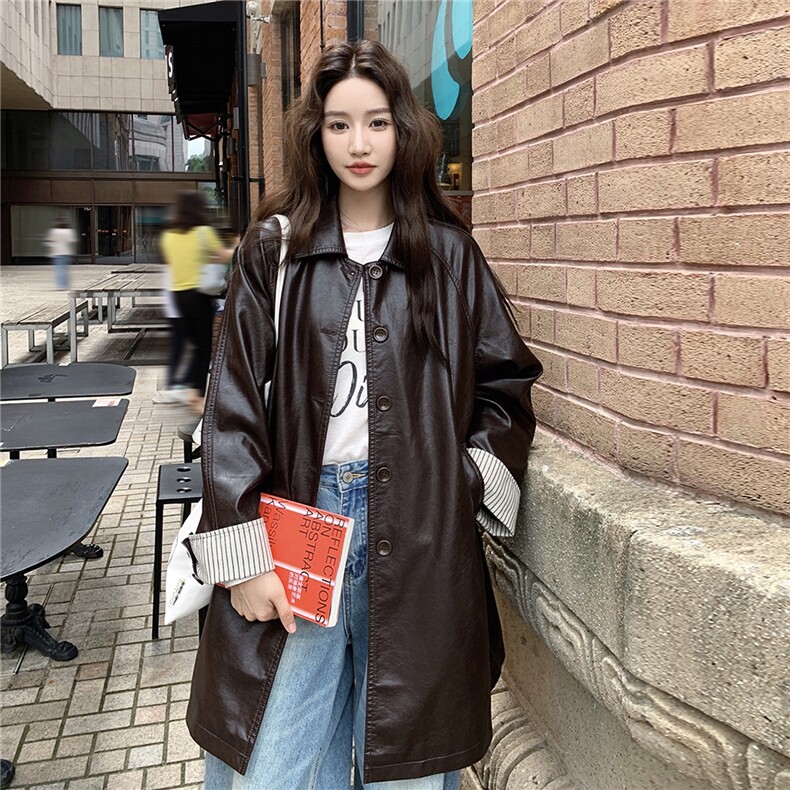 秋装新款现货时尚百搭中长款皮衣A2552-P175-K265,女装皮衣,2C261