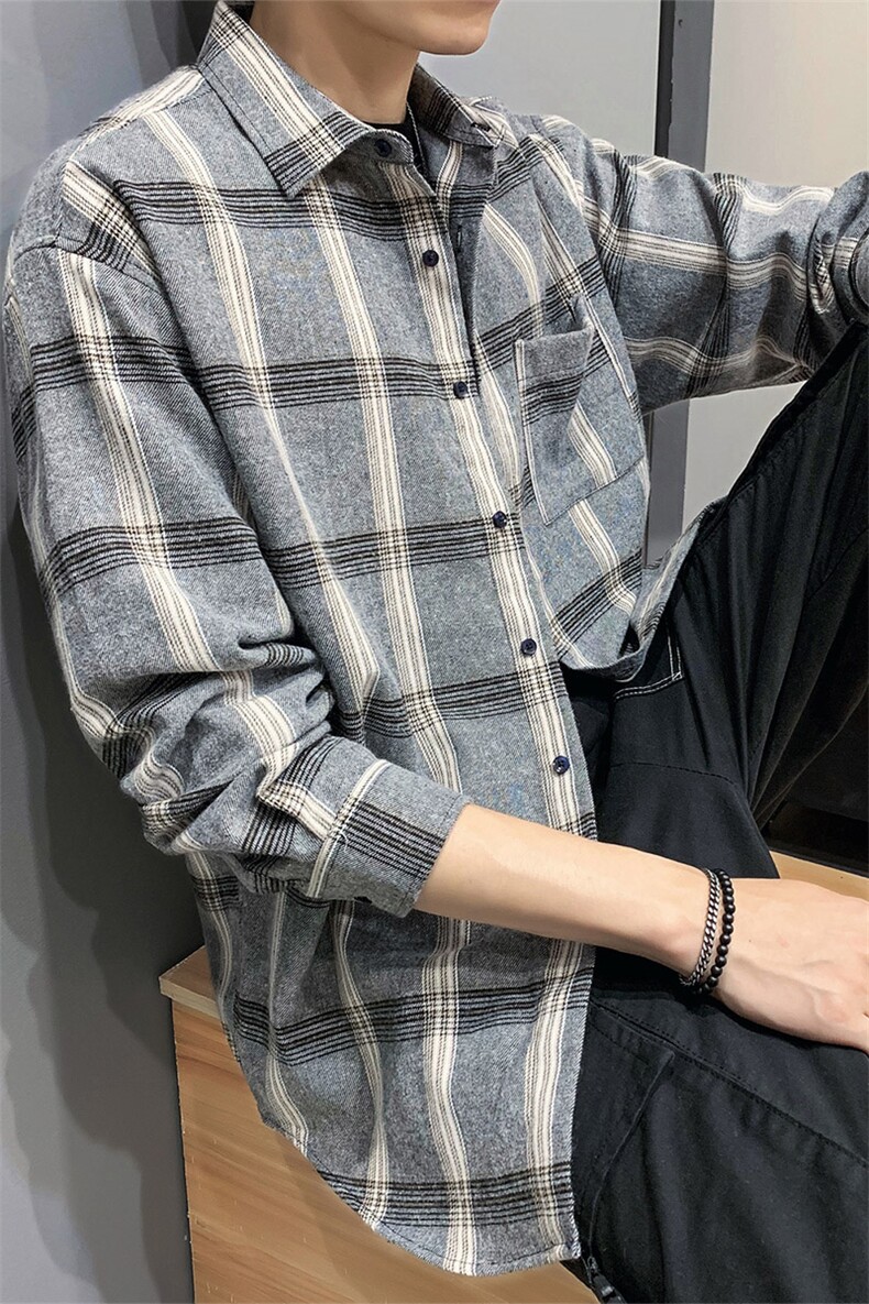 保暖格子衬衫加绒加厚衬衫冬新款男青年衬衣DS605T,男装衬衫,电商A102