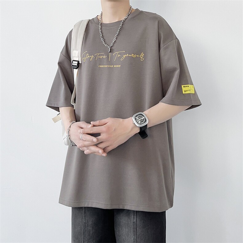 冰氧仿棉短袖港风白墙夏季休闲百搭字母印花男上衣TC3152-P22控48,男装T恤,星座717