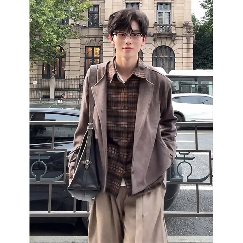 复古老钱风假两件拼接针织外套男秋季新款宽松人夫感百搭开衫长袖,女装短外套,星座1210-1
