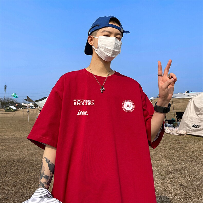 抖音得物二开现货220克夏装重磅美式高街宽松短袖t恤MT213,男装T恤,电商A486-1