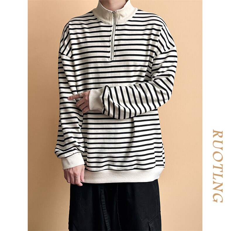 2025秋-全棉现货潮牌宽松休闲条纹卫衣男上衣A351-AW2510-P75,男装卫衣,电商A351