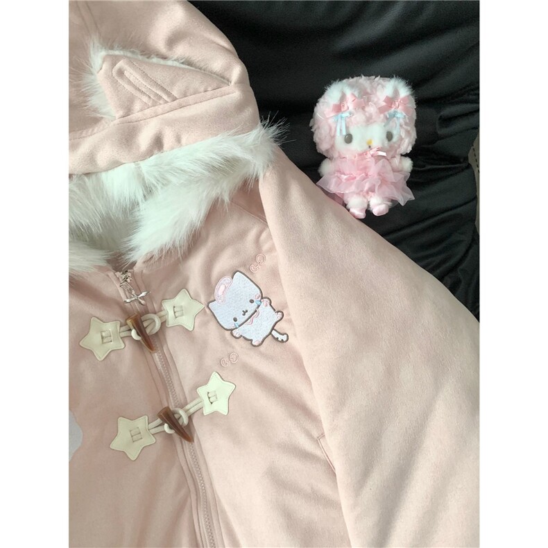 冬季夹棉加厚棉服日系软妹可爱猫咪刺绣加厚保暖棉衣毛茸茸外套女,男装棉衣,星座1210-1