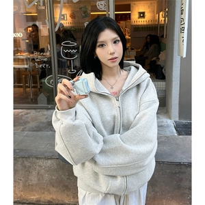 抖音得物高品质 25秋冬美式高街宽松结构防风高领连帽卫衣外套W60图片
