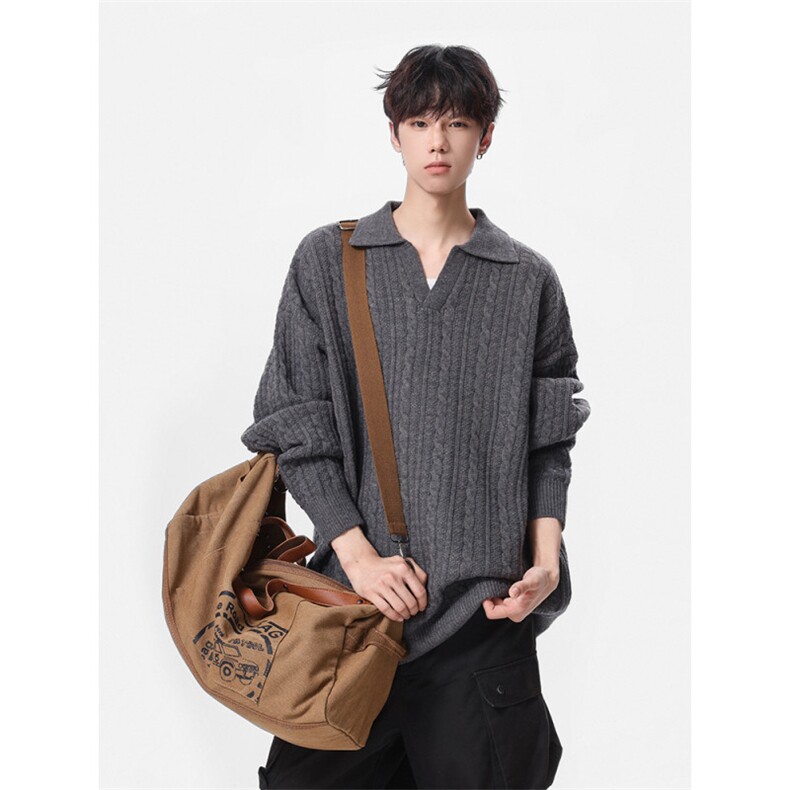 2025麻花v翻领毛衣A169-M2507P65控98，男装针织衫/毛衣，电商A169