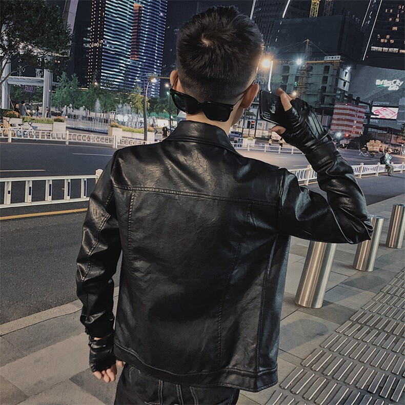 社会小伙修身机车服痞帅水洗皮衣翻领休闲夹克韩版D811-P118控148,男装皮衣,星座308A