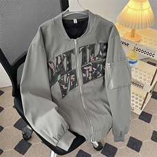 港风秋款男立领夹克工装拉链口袋字母刺绣宽松外套JK1053P60，男装夹克，星座1013-1
