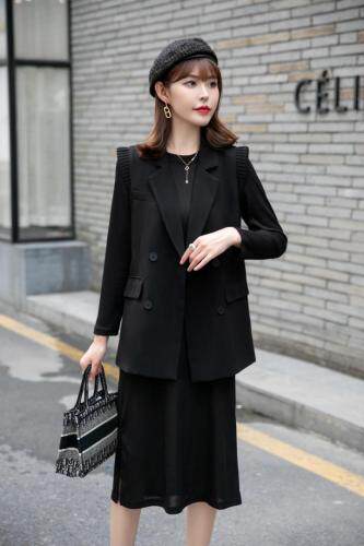 【新款现货】秋季黑色马甲连衣裙两件套，女装马夹，水锦红