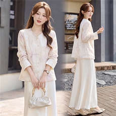 主推现货重工艺新款新中式春夏提花刺绣设计感时尚气质减龄两件套，女装套装/套裙，韩美纤衣