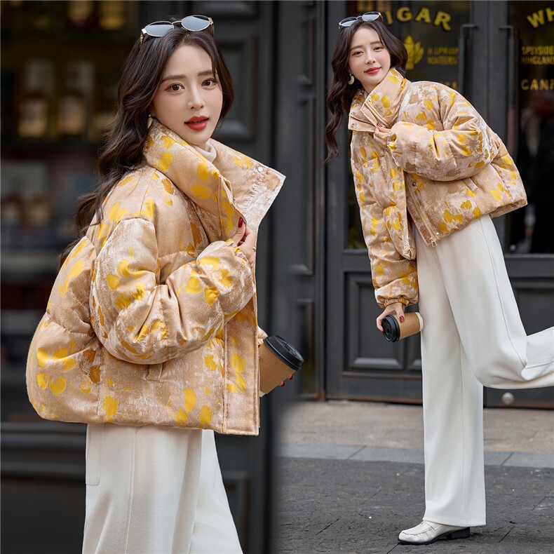 （bao款)现货提花立领短款羽绒服2025冬季韩版小个子加厚保暖外套,女装羽绒服,难舍钰依