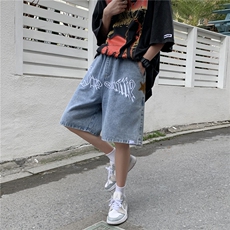 牛仔短裤休闲五分裤字母刺绣青年裤子A061-1-XK170-P50控68，男装牛仔裤，电商A061-1