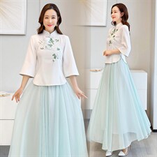 新中式女士汉服民国女学生旗袍上衣雪纺半身裙茶艺服旗袍,女装连衣裙,芷墨服饰