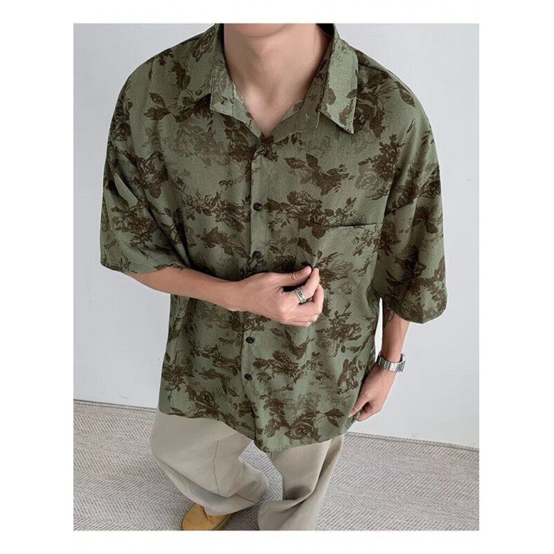古着港风花衬衫短袖男女设计感小众欧货潮宽松外穿上衣夏季,男装T恤,星座601-1