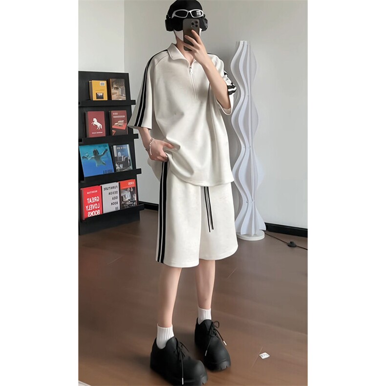 夏季半拉链polo衫套装T3637上衣特P31控59/DK8609裤子特P26控49,男装Polo衫,电商A007