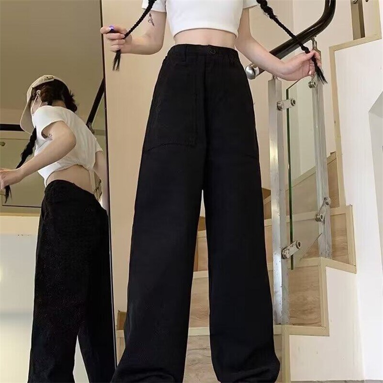 美式高街口袋皱褶工装裤男女做旧复古青少年阔腿裤子A895/P52,男装休闲裤,星座506
