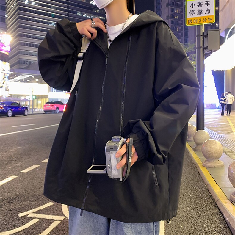 春季新款潮机能风拉件连帽冲锋衣外套宽松百搭夹克CYJK9126-P80,男装夹克,电商A128